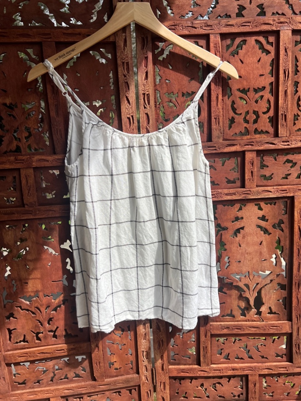 LOFT Linen White Spaghetti Strap Windowpane Check Camisole